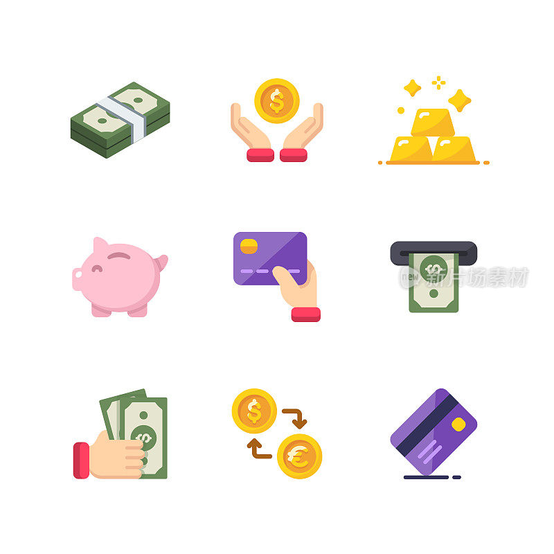 Money and Finance Flat Color Vector Icons. Pixel Perfect. For Mobile and Web.